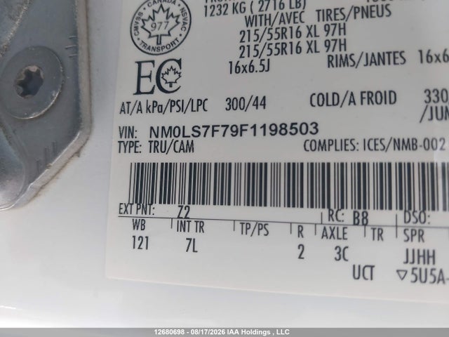 12680698 :رقم المزاد ، NM0LS7F79F1198503 vin ، 2015 Ford Transit Connect Xlt مزاد بيع