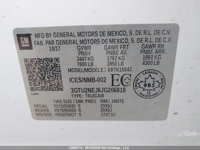 Продажа на аукционе авто 2018 Gmc Sierra K1500 Slt, vin: 3GTU2NEJ6JG206818, номер лота: 12680714