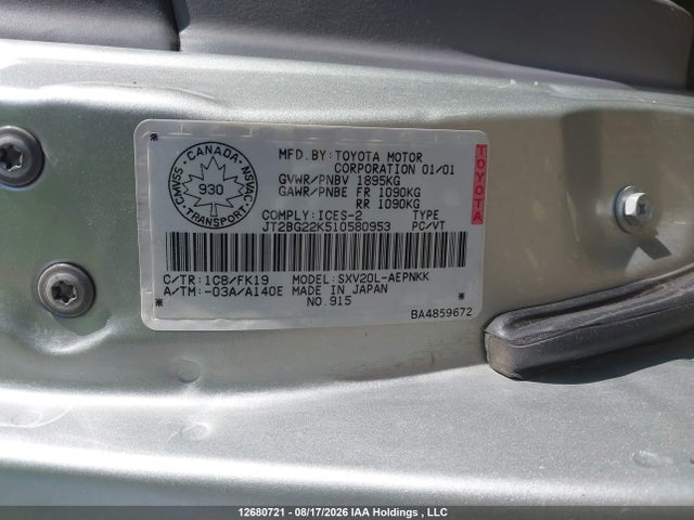 12680721 :رقم المزاد ، JT2BG22K510580953 vin ، 2001 Toyota Camry Ce/le/xle مزاد بيع