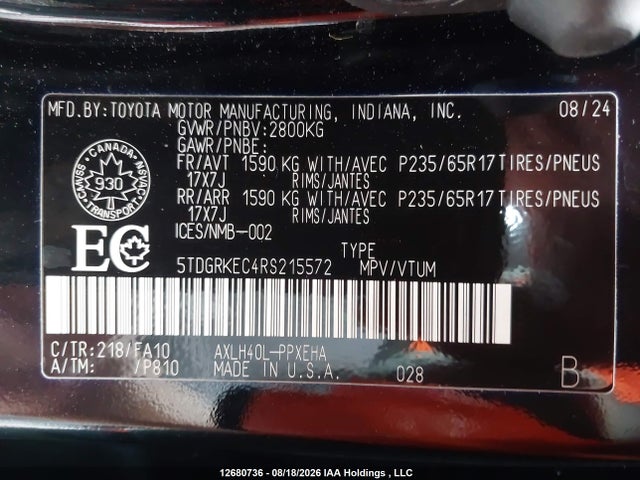 5TDGRKEC4RS215572 Toyota Sienna Le 8-passenger
