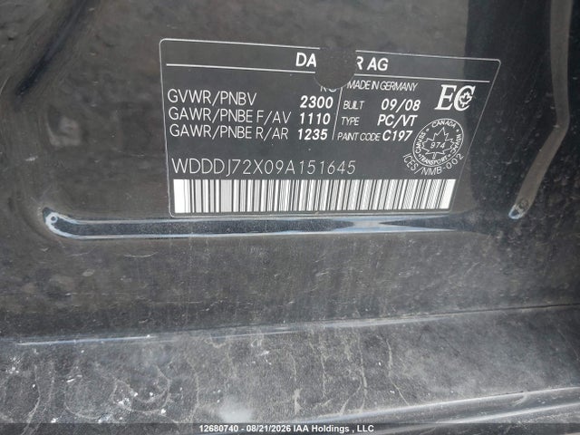 2009 Mercedes-benz Cls 550 მანქანა იყიდება აუქციონზე, vin: WDDDJ72X09A151645, აუქციონის ნომერი: 12680740