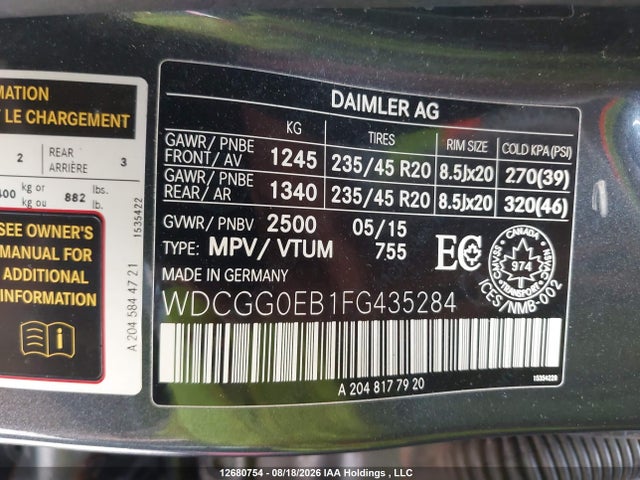 WDCGG0EB1FG435284 Mercedes-Benz Glk 250 Bluetec 4matic