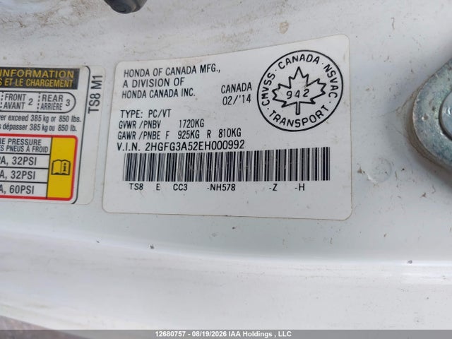Honda CIVIC EX 2014 2HGFG3A52EH000992 Image 9