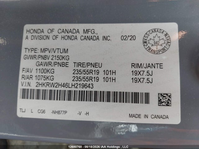 Honda Cr-v Sport 2020 2HKRW2H46LH219643 Image 18