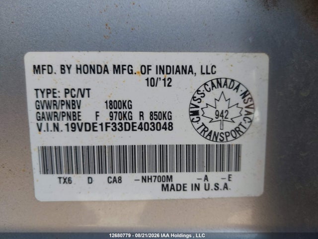 Aukcja sprzedaży 2013 Acura Ilx, vin: 19VDE1F33DE403048, numer aukcji: 12680779