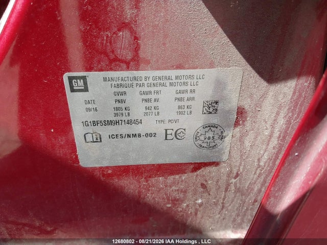 1G1BF5SM9H7148454 Chevrolet Cruze Premier