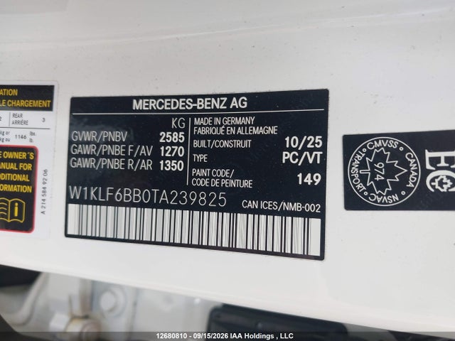 12680810 :رقم المزاد ، W1KLF6BB0TA239825 vin ، 2026 Mercedes-benz E 450 4matic مزاد بيع