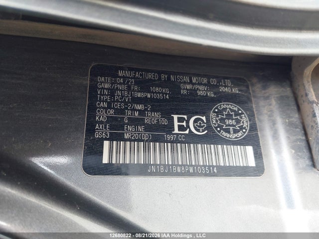 12680822 :رقم المزاد ، JN1BJ1BW8PW103514 vin ، 2023 Nissan Qashqai Sv مزاد بيع