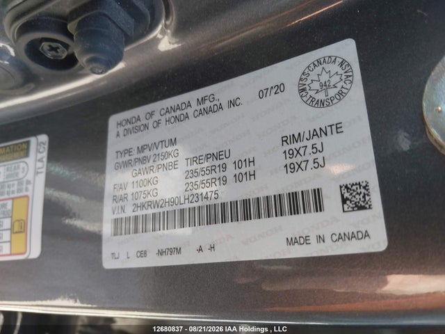 Honda Cr-v Touring 2020 2HKRW2H90LH231475 Image 9