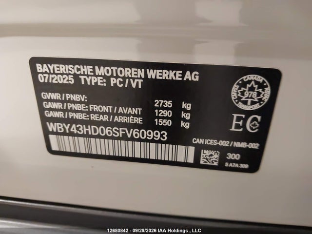 Продажа на аукционе авто 2025 Bmw I4 Xdrive40 Gran Coupe, vin: WBY43HD06SFV60993, номер лота: 12680842