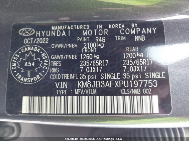 2023 Hyundai Tucson Essential Fwd მანქანა იყიდება აუქციონზე, vin: KM8JB3AEXPU197753, აუქციონის ნომერი: 12680849