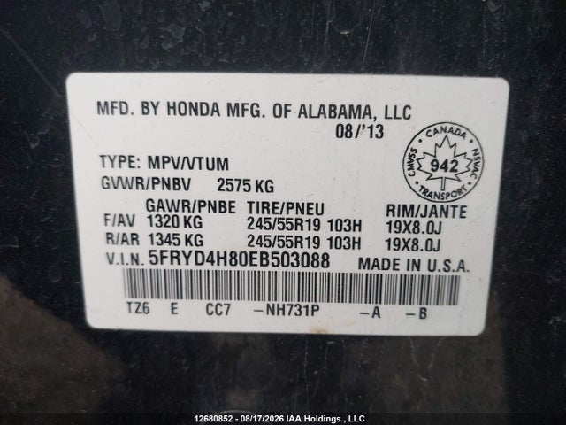Продаж на аукціоні авто 2014 Acura Mdx Advance, vin: 5FRYD4H80EB503088, номер лоту: 12680852