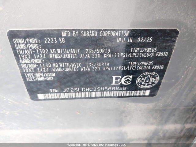 Aukcja sprzedaży 2025 Subaru Forester Sport, vin: JF2SLDHC3SH566858, numer aukcji: 12680855