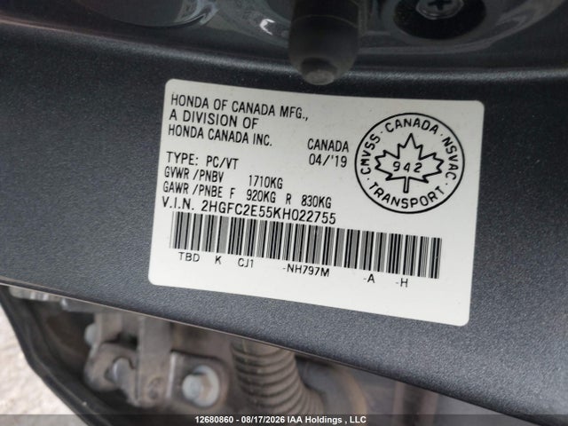 2HGFC2E55KH022755 Honda Civic