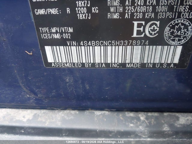 Subaru Outback 2.5i Limited 2017 4S4BSCNC5H3378974 Image 9