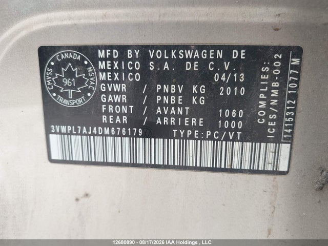 Продаж на аукціоні авто 2013 Volkswagen Jetta, vin: 3VWPL7AJ4DM676179, номер лоту: 12680890