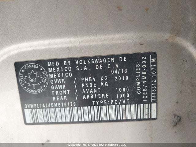 Продаж на аукціоні авто 2013 Volkswagen Jetta, vin: 3VWPL7AJ4DM676179, номер лоту: 12680890