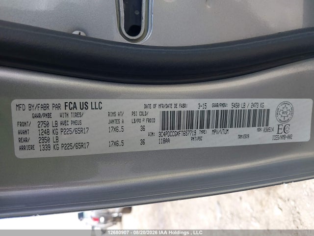 Продажа на аукционе авто 2015 Dodge Journey, vin: 3C4PDCCGXFT657719, номер лота: 12680907