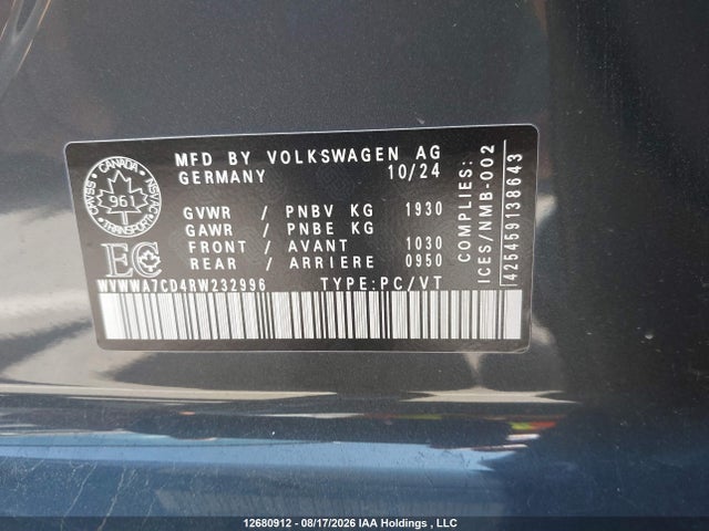 12680912 :رقم المزاد ، WVWWA7CD4RW232996 vin ، 2024 Volkswagen Golf Gti 380 Performance مزاد بيع