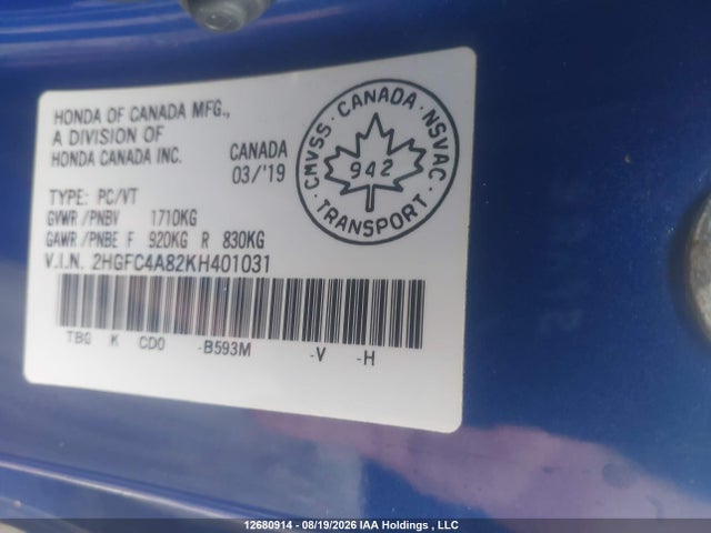Honda Civic Sport 2019 2HGFC4A82KH401031 Image 9