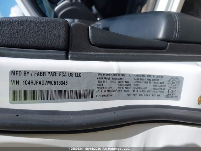 Продаж на аукціоні авто 2021 Jeep Grand Cherokee Laredo, vin: 1C4RJFAG7MC616348, номер лоту: 12680934