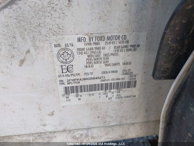 Ford EDGE SEL 2016 2FMPK4J80GBB45273 Image 20