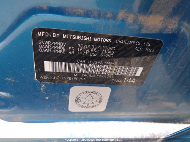 2023 Mitsubishi Mirage Es/le მანქანა იყიდება აუქციონზე, vin: ML32AUHJ5PH001041, აუქციონის ნომერი: 12680950