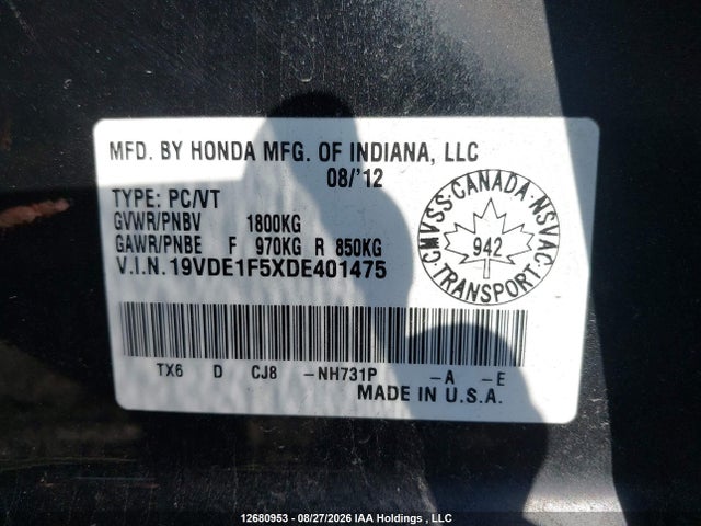 Продаж на аукціоні авто 2013 Acura Ilx 20 Premium, vin: 19VDE1F5XDE401475, номер лоту: 12680953