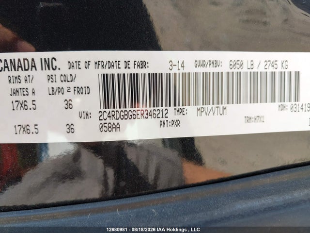 12680981 :رقم المزاد ، 2C4RDGBG6ER346212 vin ، 2014 Dodge Grand Caravan Crew مزاد بيع