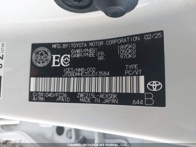 Продаж на аукціоні авто 2025 Toyota Corolla Le/se, vin: JTDBDMHE3SJ013584, номер лоту: 12680982