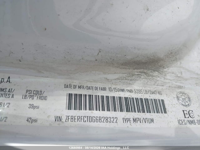 12680984 :رقم المزاد ، ZFBERFCT0G6B28322 vin ، 2016 Ram Promaster City Tradesman مزاد بيع