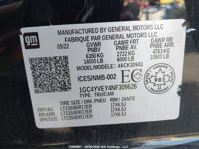 Aukcja sprzedaży 2022 Chevrolet Silverado 3500hd High Country, vin: 1GC4YVEY4NF309626, numer aukcji: 12680987