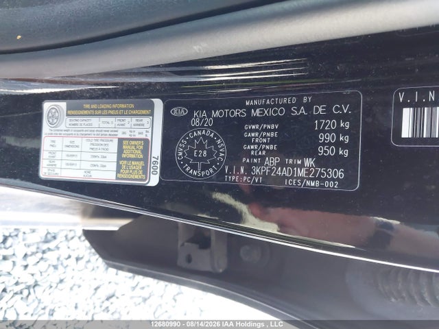 12680990 :رقم المزاد ، 3KPF24AD1ME275306 vin ، 2021 Kia Forte Lx مزاد بيع