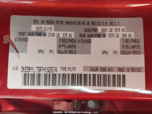 Продаж на аукціоні авто 2015 Mazda Mazda3 Gs, vin: 3MZBM1L79FM182974, номер лоту: 12680992
