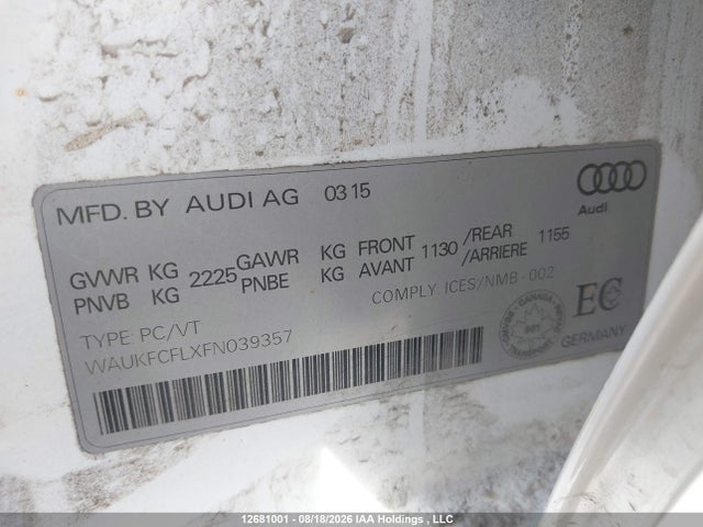 2015 Audi A4 2.0t Technik Plus მანქანა იყიდება აუქციონზე, vin: WAUKFCFLXFN039357, აუქციონის ნომერი: 12681001