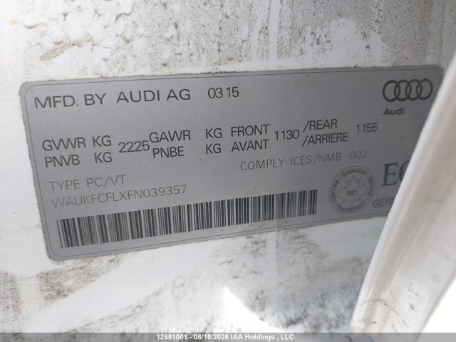 2015 Audi A4 2.0t Technik Plus მანქანა იყიდება აუქციონზე, vin: WAUKFCFLXFN039357, აუქციონის ნომერი: 12681001
