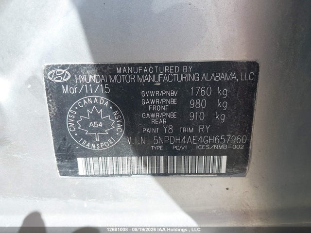 5NPDH4AE4G8657960 Hyundai Elantra Gl/l/l+/le-r/sport Appearance