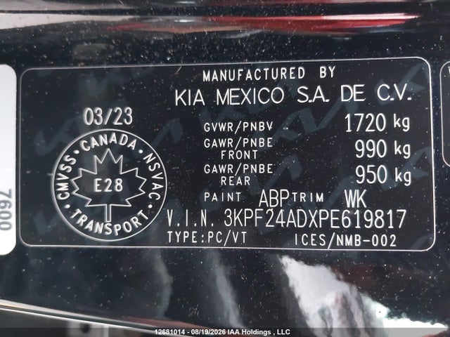 Продажа на аукционе авто 2023 Kia Forte Lx/lxs, vin: 3KPF24ADXPE619817, номер лота: 12681014