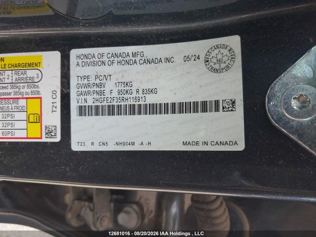 Honda CIVIC EX 2024 2HGFE2F35RH116913 Image 9
