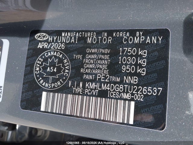 KMHLM4DG8TU226537 Hyundai Elantra Sel Sport