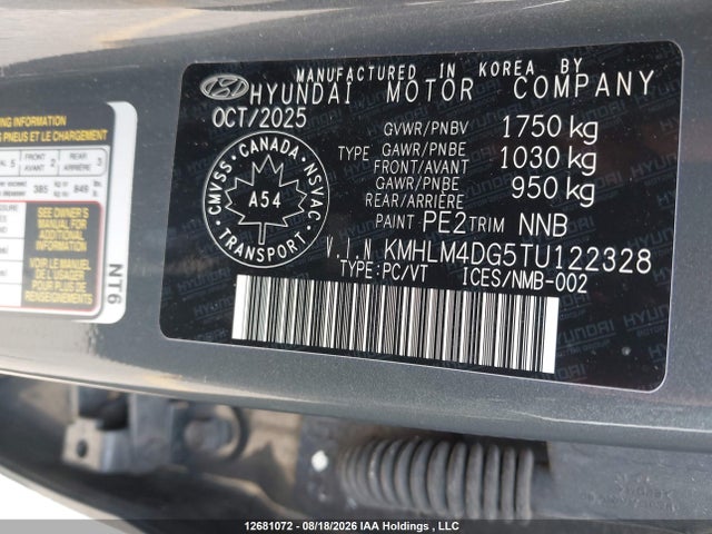 12681072 :رقم المزاد ، KMHLM4DG5TU122328 vin ، 2026 Hyundai Elantra Sel Sport مزاد بيع