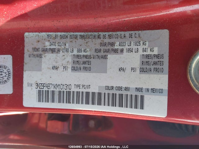 3MZBPAB71KM101310 Mazda Mazda3 Gx