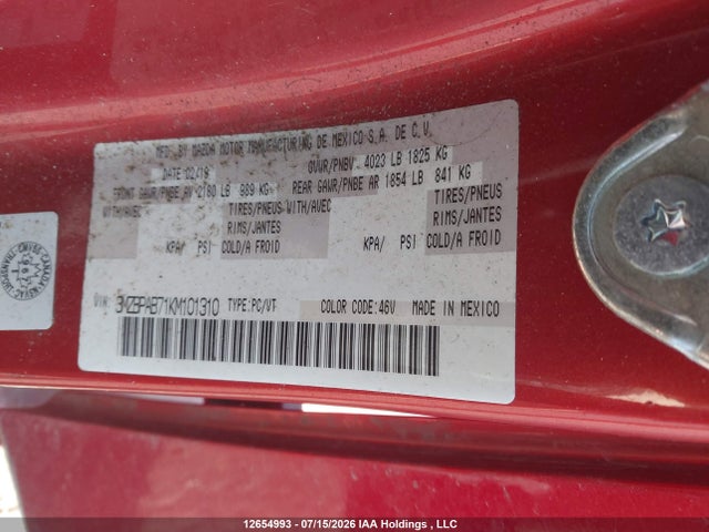 3MZBPAB71KM101310 Mazda Mazda3 Gx
