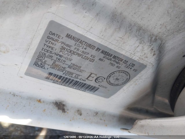 Продаж на аукціоні авто 2015 Nissan Micra S/sr/sv, vin: 3N1CK3CP0FL234123, номер лоту: 12673690