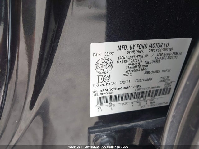 Aukcja sprzedaży 2022 Ford Mustang Mach-e Select, vin: 3FMTK1SS6NMA17185, numer aukcji: 12681094