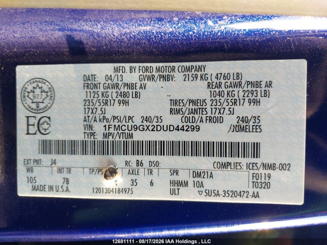 Aukcja sprzedaży 2013 Ford Escape Se, vin: 1FMCU9GX2DUD44299, numer aukcji: 12681111