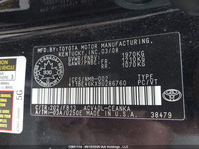 2009 Toyota Camry Le მანქანა იყიდება აუქციონზე, vin: 4T1BE46KX9U286760, აუქციონის ნომერი: 12681114