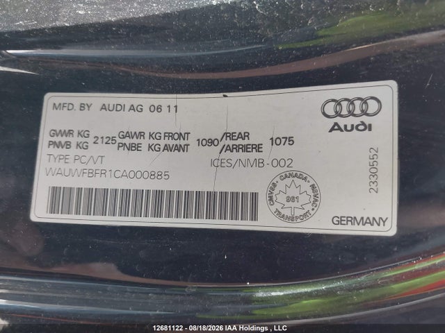 Aukcja sprzedaży 2012 Audi A5 2.0t Premium Plus, vin: WAUWFBFR1CA000885, numer aukcji: 12681122
