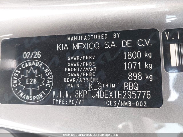 Продажа на аукционе авто 2026 Kia K4 Ex, vin: 3KPFU4DEXTE295776, номер лота: 12681123