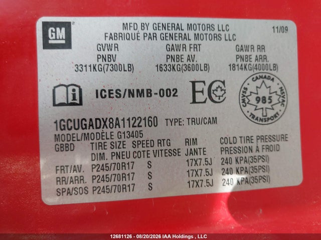 2010 Chevrolet Express 1500 Standard მანქანა იყიდება აუქციონზე, vin: 1GCUGADX8A1122160, აუქციონის ნომერი: 12681126